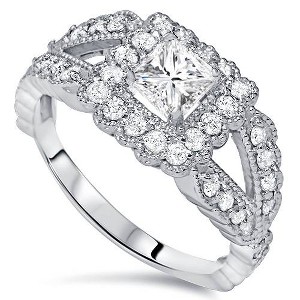 Pompeii3 1 1/5ct Princess Cut Halo Diamond Engagement Ring 14K White Gold - 1 of 4