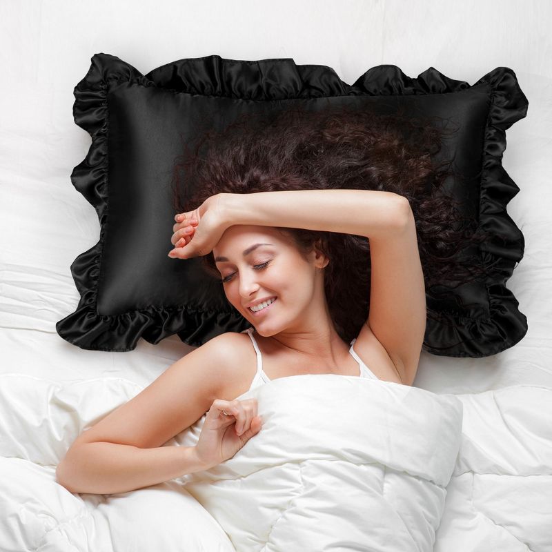 PiccoCasa Satin Retro Silky with Ruffle Luxury Envelope Closure Pillowcases 2 Pcs, 4 of 8