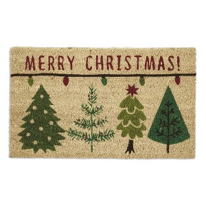 Design Imports Christmas Natural Coir Fiber Doormat, Non-Slip PVC Backing, Merry Christmas Trees - 1 of 4