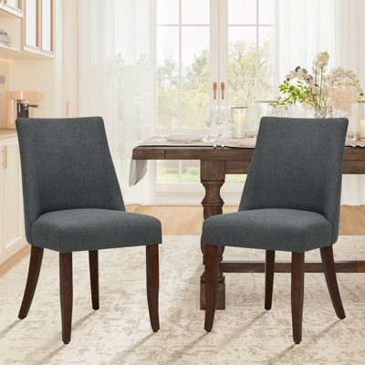 Set of 2 Mid-Century Upholstered Dining Chairs with Wood Legs, Fabric Side Chairs with Back for Kitchen, Dining Room, or Restaurant - Beige