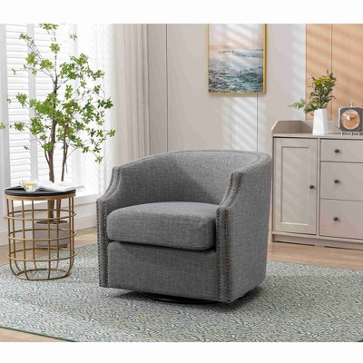 CAVINAS PU Leather Fabric Swivel Accent Chair with Curved Backrest,Upholstered Swivel Living Room Chairs,Reading Chairs for Living Room