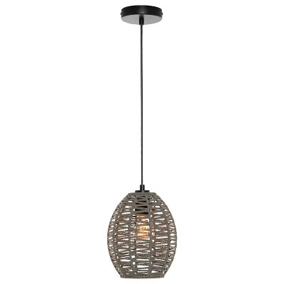 8" Gigi Metal Pendant Light with Rattan Shade - River of Goods: Kitchen, Adjustable Height, UL Listed