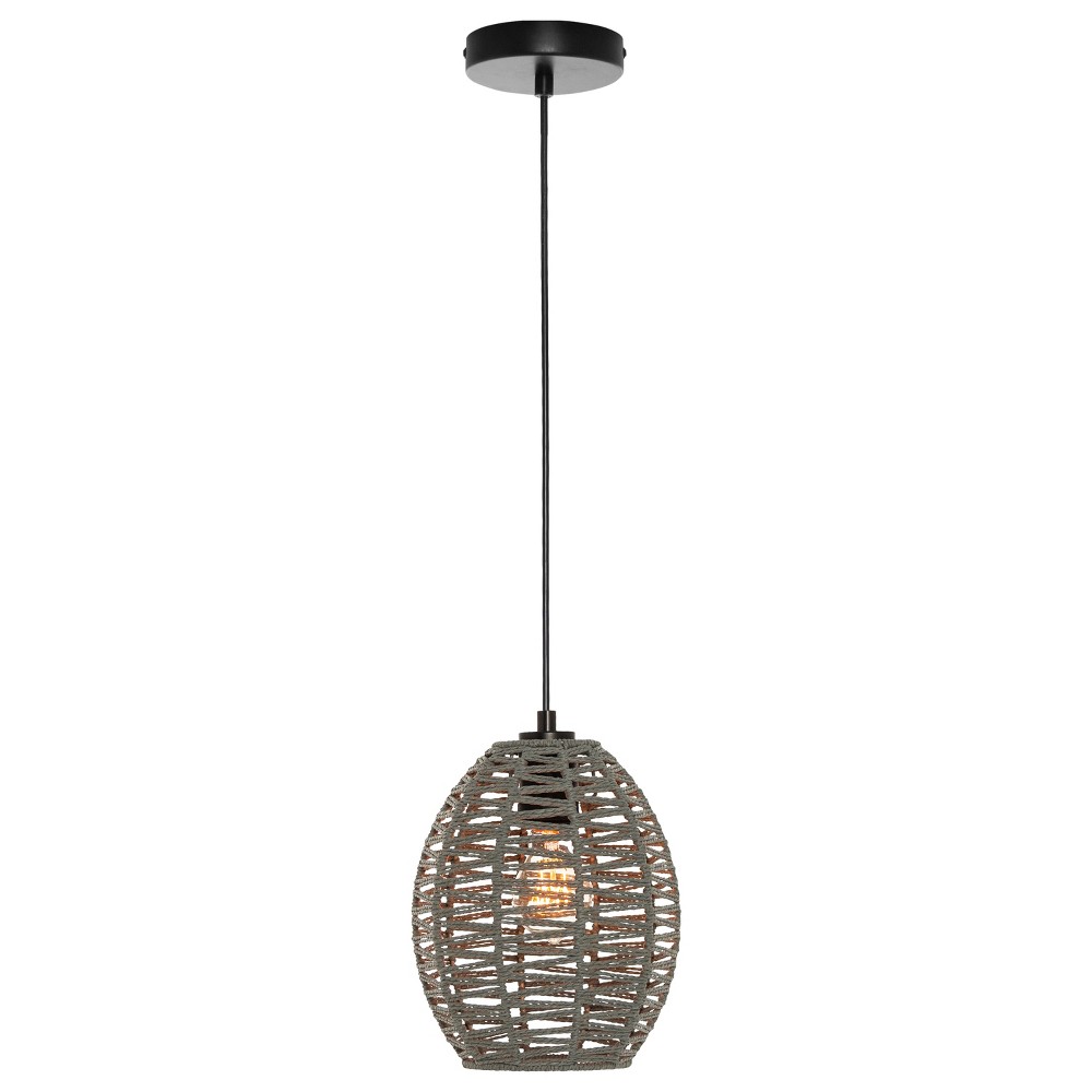 Photos - Chandelier / Lamp 8" Gigi Metal Pendant Light with Rattan Shade - River of Goods: Kitchen, A