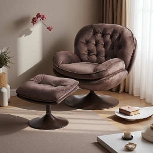 Velvet Swivel Lounge Chair with Ottoman, Tufted Design and Foam Cushion - 1 of 4