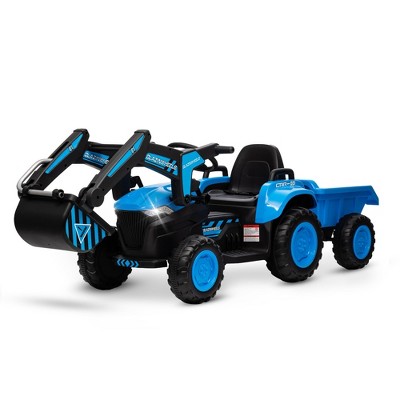12V Kids 3 in 1 Ride on Excavator & Tractor with Detachable Trailer, Kids Electric Vehicles with LED Lights