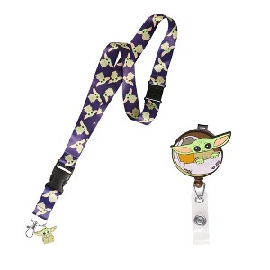 Disney Star Wars The Mandalorian Lanyard and Retractable Badge Reel Set, Grogu Print Lanyard with Matching Badge Reel ID - 1 of 4