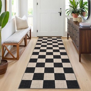 Modern Checkerboard Area Rug Thin Washable Rug Non Slip, Soft Non Shedding Carpet - 1 of 4