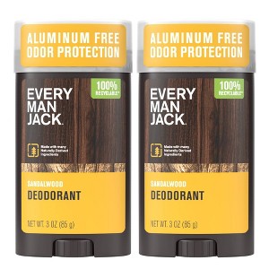 Every Man Jack 2 Pack/3oz Each Sandalwood Men's Aluminum-Free Natural Deodorant - 1 of 4