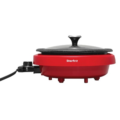 Starfrit Red Dual-Sided Electric Hot Pot with Glass Lid