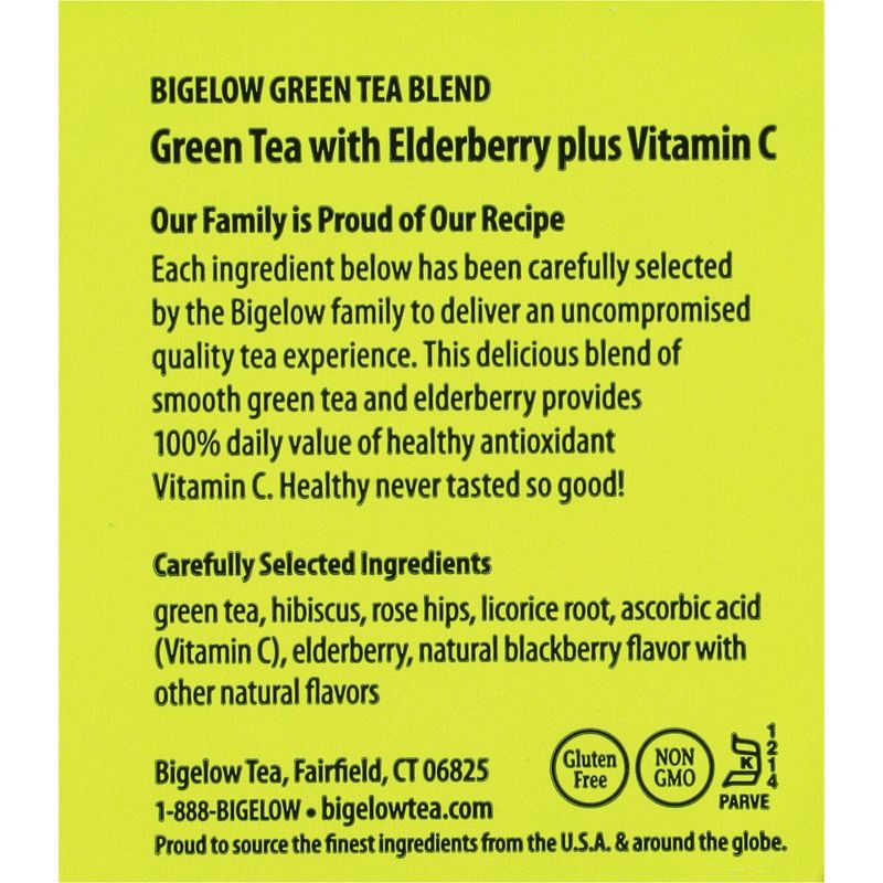 Bigelow Green Tea with Elderberry plus Vitamin C Tea Bags - 18ct, 6 of 8
