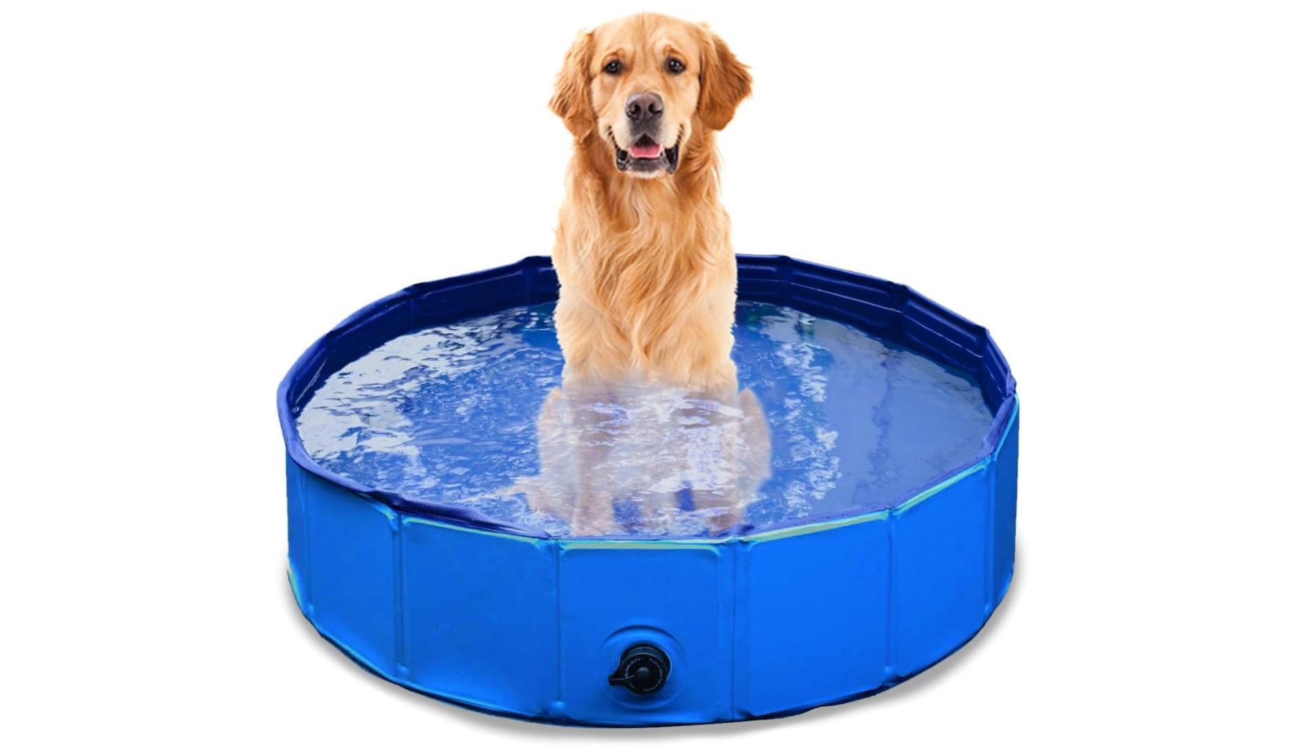 Zone Tech Foldable Pet Swimming Pool Blue Pet Pool With Drain Easy to Store Leakproof Tub for Indoor & Outdoor Great for Both Kids and Pets