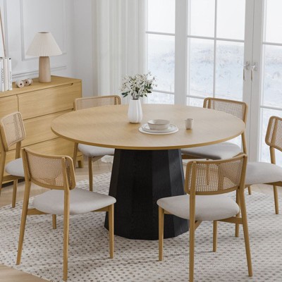 PexFix 52 in.H Solid Wood Round Dining Table Kitchen Table for 4-6 with Tabletop and Tapered Base for Living/Dining Room Coffee Office in Natural