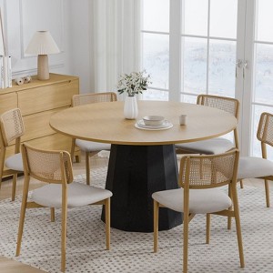 PexFix 52 in.H Solid Wood Round Dining Table Kitchen Table for 4-6 with Tabletop and Tapered Base for Living/Dining Room Coffee Office in Natural - 1 of 4
