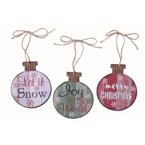 Transpac Wood Rustic Ornament Set of 3 Christmas Home Decorations - 1 of 1