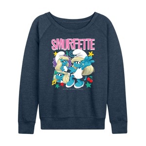 Women's - Smurfs - Smurfette Lightweight French Terry Wide Neck Long Sleeve Shirt - 1 of 4