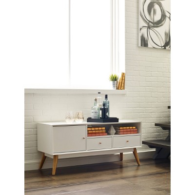 White Mid-Century Modern TV Stand with Cabinet