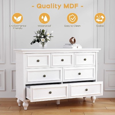Jojoka French Vintage Dresser with 7 Drawers Wood Chest for Bedroom Living Room Hallway Nursery and Closet in White Classic Timeless Design