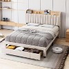 King Size Bed Frame with Storage Headboard, Charging Station, Upholstered Platform with Drawers, Sturdy Wooden Slats, No Box Spring, Light Grey - 3 of 4