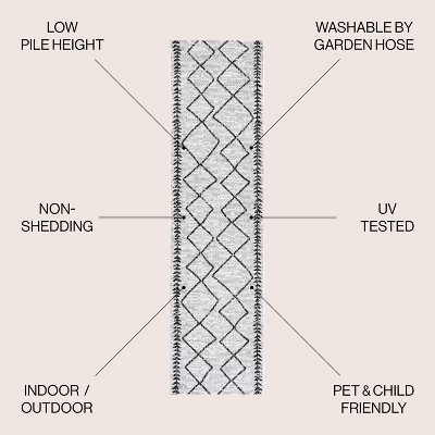 Tribal Diamond Trellis Easy-Care Indoor/Outdoor Area Rug - Black/Ivory
