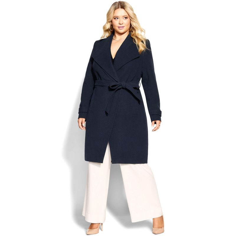 Women's Plus Size  So Sleek Coat - navy | CITY CHIC, 1 of 4