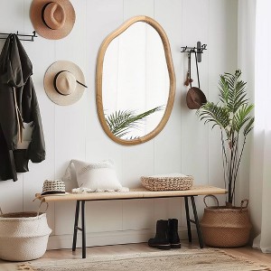 Whisen Irregular Asymmetrical Wall Mirror with Wavy Wood Frame, Modern Decorative Bathroom Mirror, Easy to Hang - Antique Natural - 1 of 4
