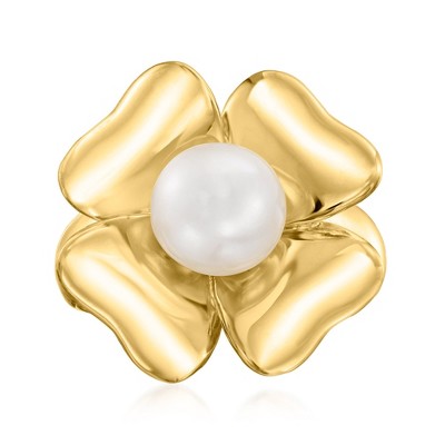 Ross-Simons 8-8.5mm Cultured Pearl Clover Ring in 18kt Gold Over Sterling