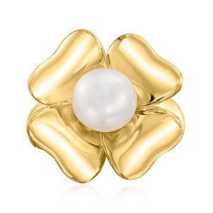 Ross-Simons 8-8.5mm Cultured Pearl Clover Ring in 18kt Gold Over Sterling - 1 of 4