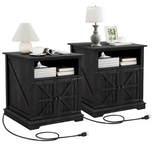 MUUEGM 24" Nightstand with Charging Station, Farmhouse End Table with 2 Drawers & Adjustable Shelf, Solid Wood Legs Bedside Table - 1 of 4