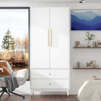 Image of Famapy White Wardrobe Closet Armoire with 2 Doors Storage Cabinet