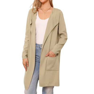 Allegra K Women Open Front Long Sleeve Mid Long Knit with Pockets Fall Layering Sweater Cardigan Coatigan Jacket
