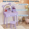 Bear-Shaped Kids Vanity Set with Lights, Wooden Makeup Desk & Stool, Princess Toddler Play Vanity Table for Bedroom, Perfect for Little Girls - 4 of 4
