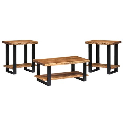 Set of 2 42" Alpine Natural Live Edge Coffee Table and End Tables Brown - Alaterre Furniture