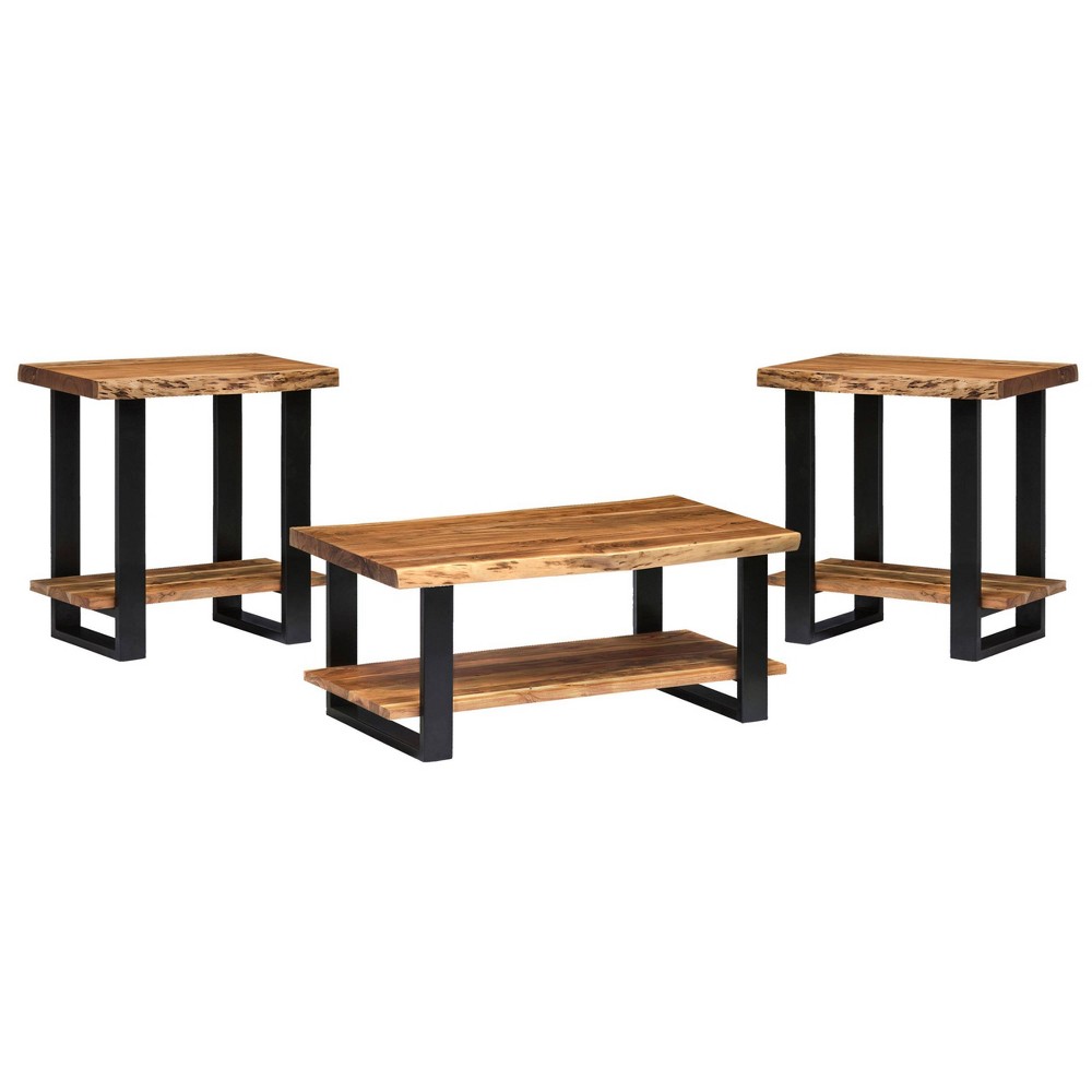 Photos - Storage Combination Set of 2 42" Alpine Natural Live Edge Coffee Table and End Tables Brown 