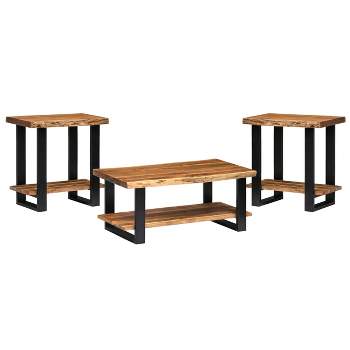 Set of 2 42" Alpine Natural Live Edge Coffee Table and End Tables Brown - Alaterre Furniture