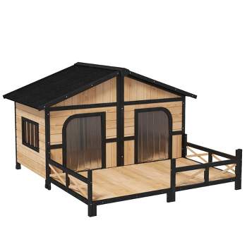 PawHut Wicker Dog House with Canopy, Rattan Dog Bed with Water