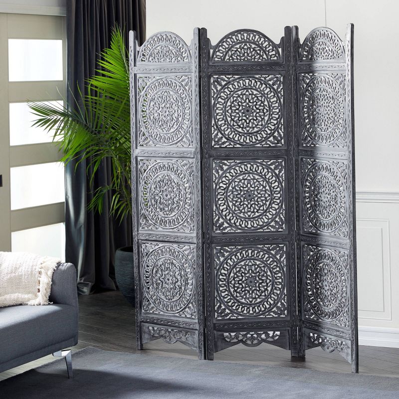 Eclectic Wood Room Divider Screen Black - Olivia &#38; May, 2 of 7
