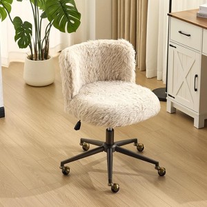 VINGLI Plush Upholstery Vanity Desk Chair with Curved Back, Cute Rolling Chair with Bronze Base and Golden-Bronze 360° Swivel Wheels - 1 of 4