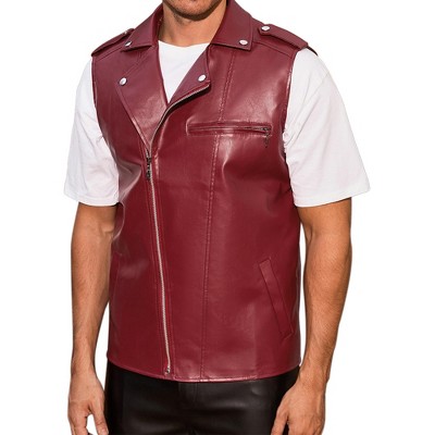 INSPIRE CHIC Men's Motorcycle Zipper Punk Sleeveless Faux Leather Jacket Vest