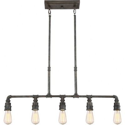 Rustic Black 38" Industrial 5-Light Island Chandelier with Mason Jars