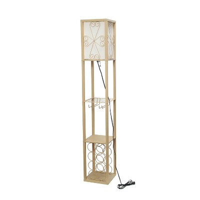 Chic White 12" Multi-Functional Wine Rack Shelf Lamp with Linen Shade
