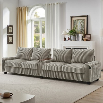 133" Modern Corduroy Deep Seat Sofa with Hidden Storage and USB Ports, 4-Seat Comfy Sofa for Living Room or Bedroom – The Pop Home