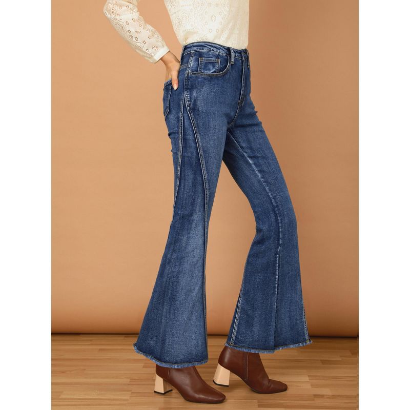 Allegra K Women's Vintage High Waist Stretch Denim Bell Bottoms Jeans, 5 of 8