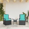 vidaXL Reclining Patio Chairs - 2 Outdoor Lounger Armchairs Black Poly Rattan, Adjustable Backrest, Removable Turquoise Cushions - 3 of 4