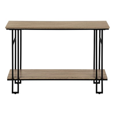 Contemporary Taupe Wood and Black Metal Console Table with Storage