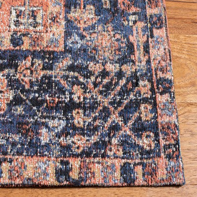 Rust and Navy Vintage Flat Woven Wool Area Rug 4' x 6'