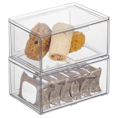 mDesign Plastic Wide Stackable Bathroom Storage Organizer, Drawer, 2 Pack, Clear