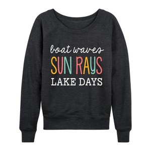 Women's - Instant Message - Lake Days Lightweight French Terry Wide Neck Long Sleeve Graphic Shirt - 1 of 4