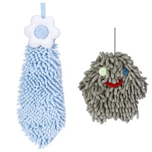 REGALWOVEN 2 Packs Soft Absorbent Flower Pattern Chenille Hand Towel with Loop 6" x 15"/7" x 7" - 1 of 4