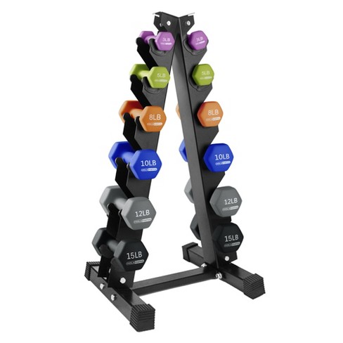 Buy  Basics Neoprene Coated Hexagon Workout Dumbbell Color Coded Hand  Weight with Storage Rack, 20 Pounds (3 Pairs set of 2, 3, and 5 Pounds),  Multicolor Online at Lowest Price Ever