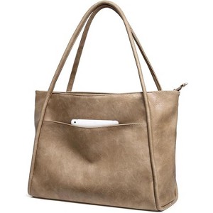 Large Black Tote Bag for Women Work with Zipper Vegan Leather Ladies Travel Handbags and Purses - 1 of 4